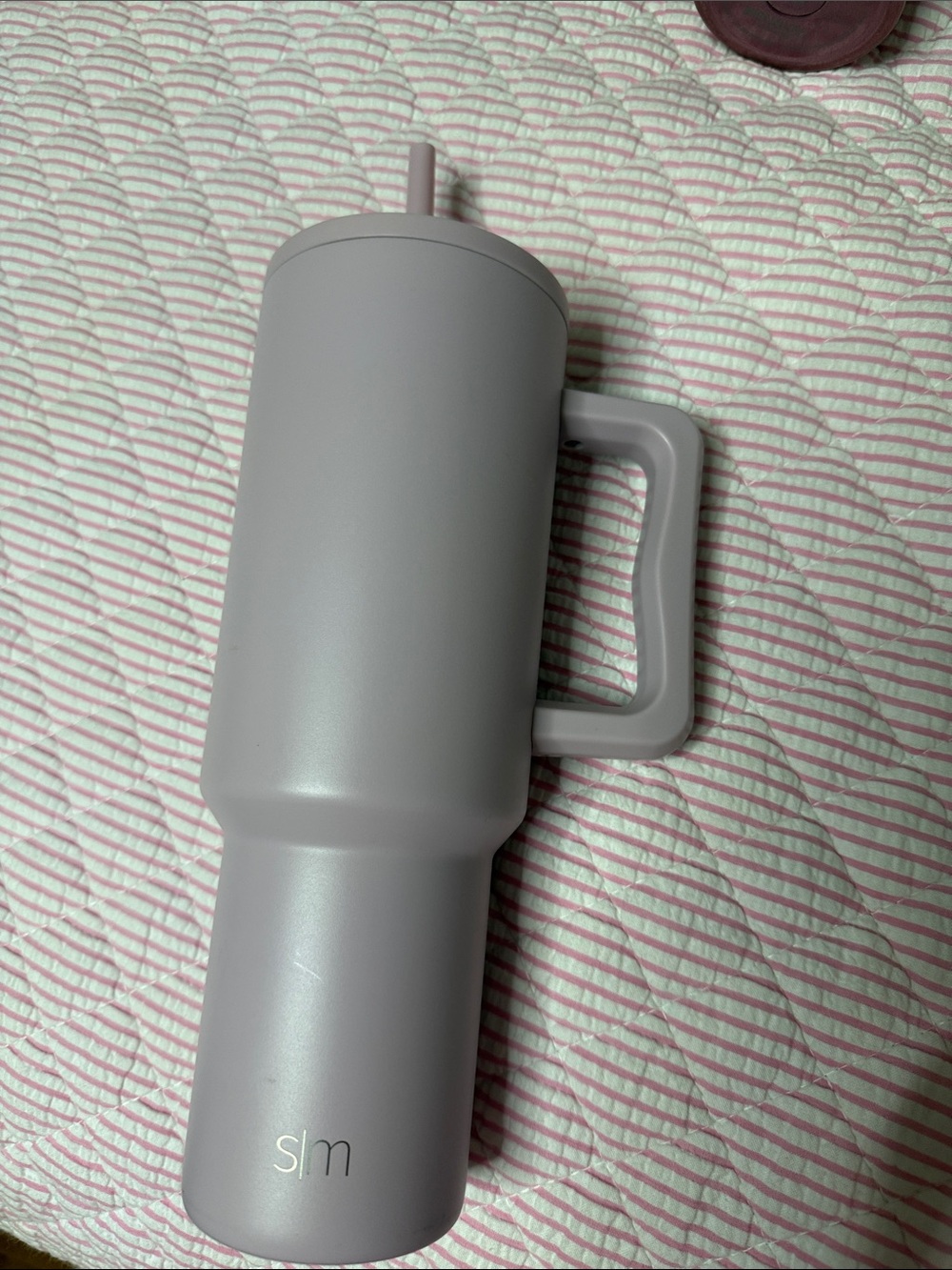Slim Matte Light Gray Insulated Tumbler with Handle and Straw